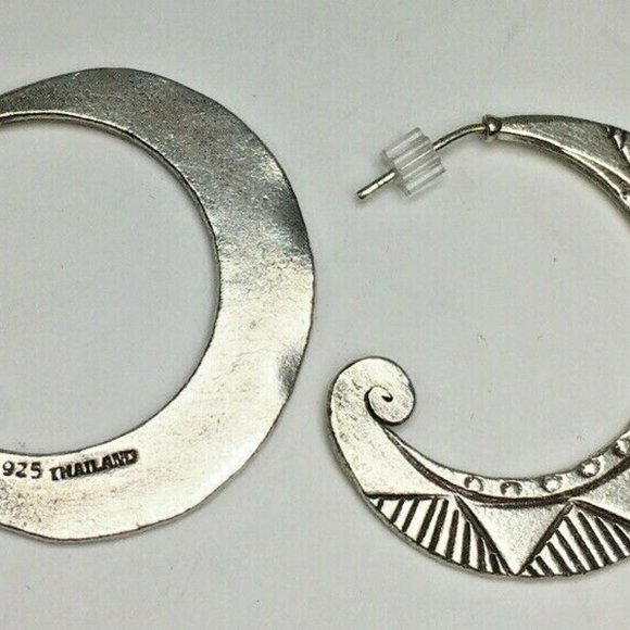 Abstract Brushed Sterling Silver Earrings - Picture 5 of 12